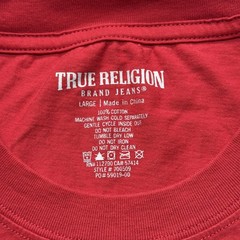 True Religion Shirt Mens L Red Guitar Buddha Graphic Crewneck Cotton Tee