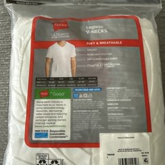 Vtg Hanes Men’s tagless V-Necks T-Shirts White 6 Pack Size S (34-36″) New In Pkg