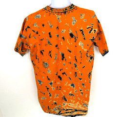 Vtg African Dashiki Shirt XL Orange Tie Dye Embroidered Africa Map Hippie Tunic