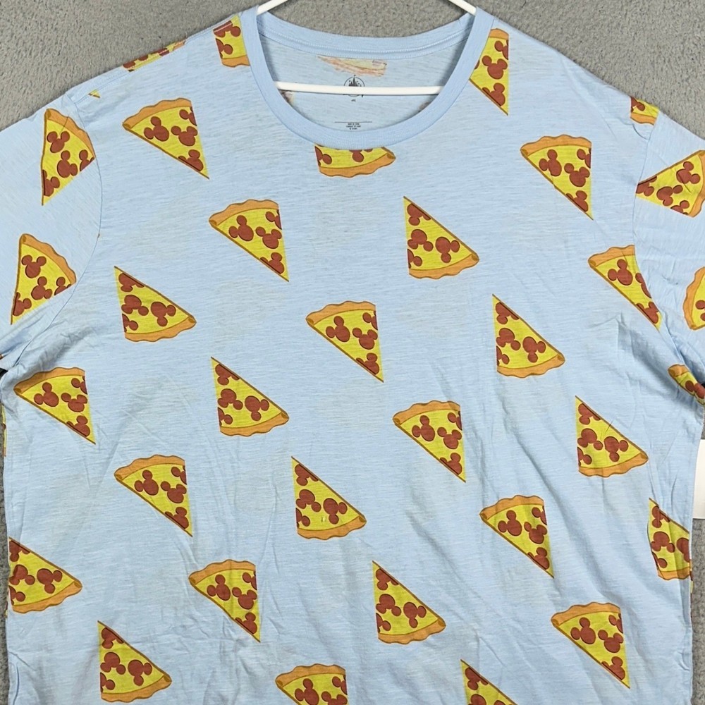NEW Disney T-Shirt Mens 4XL Blue Mickey Mouse Pizza Slice All Over Print Tee