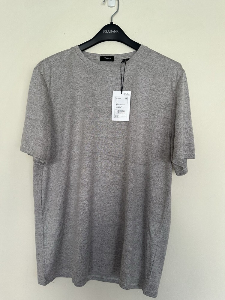 Theory Mens Textured Knit T-Shirt Sz XL Modal = Organic Gray Beige Texture