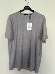 Theory Mens Textured Knit T-Shirt Sz XL Modal = Organic Gray Beige Texture
