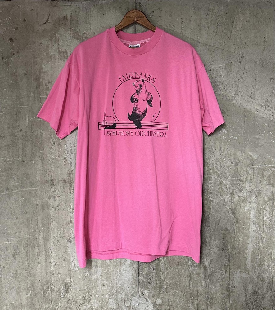 Vintage 1990s Fairbanks Symphony Orchestra Bear Pink Hanes Single Stitch Tee XL