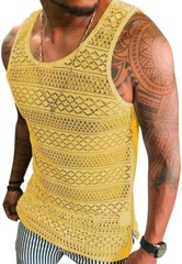 Mens Mesh See Through Tank Top Sleeveless Muscle Fit Sexy Vest Shirt