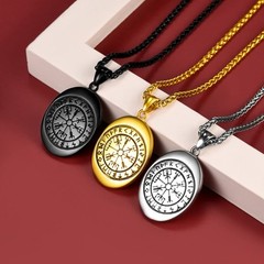 Nordic Viking Jewelry Men, Stainless Steel Vikings Stuff Wolf Compass Pendant…
