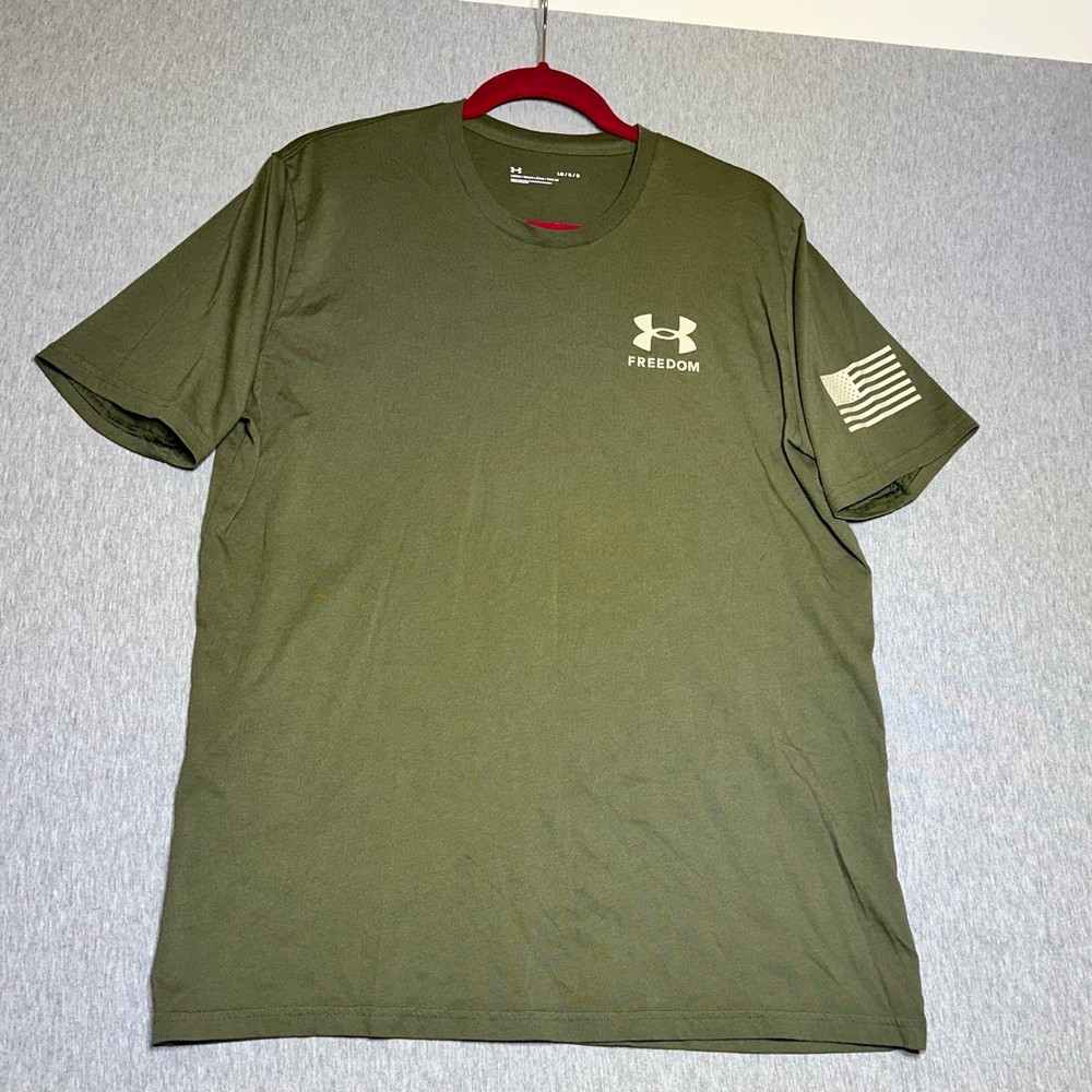 Patriotic Under Armour Freedom T Shirt Mens Large Olive Green Tactical Flag