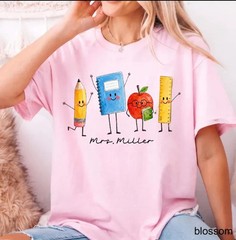 Cute Pencil Notebook Apple Ruler Graphic Tee Funny School Shirt Unisex T-Shirt