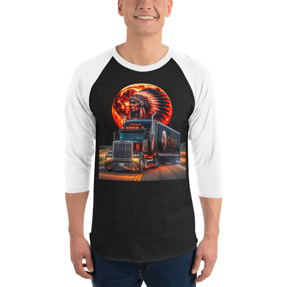 American Big Rig Semi Truck 3/4 Sleeve Raglan Shirt | Native American Chief Tee
