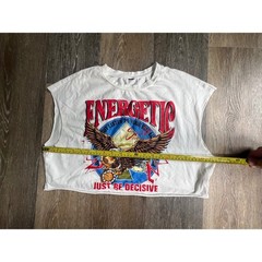 Graphic Muscle Tee Mens XL White Energetic Eagle Cropped Raw Hem