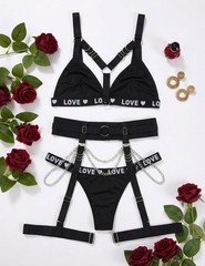 Lingerie Garter Set Lingerie Set With Garter Belt 5 Pieces Strappy Bra and Pa…