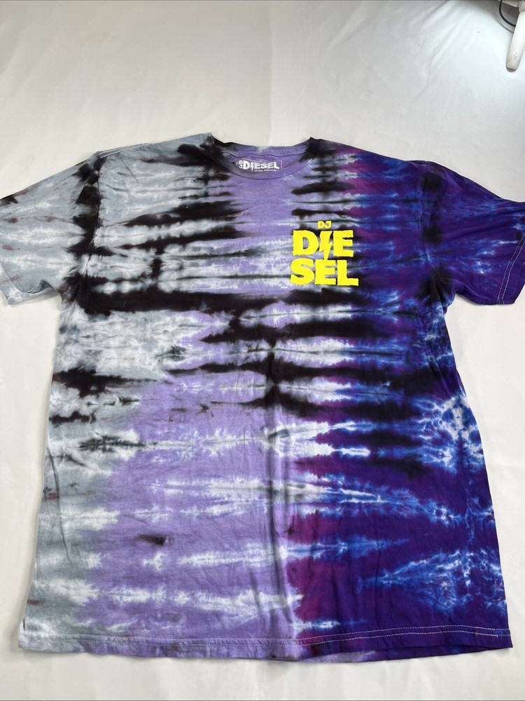 DJ Diesel Shaq Tie Dye T Shirt L Purple Rave EDM Front Back Print