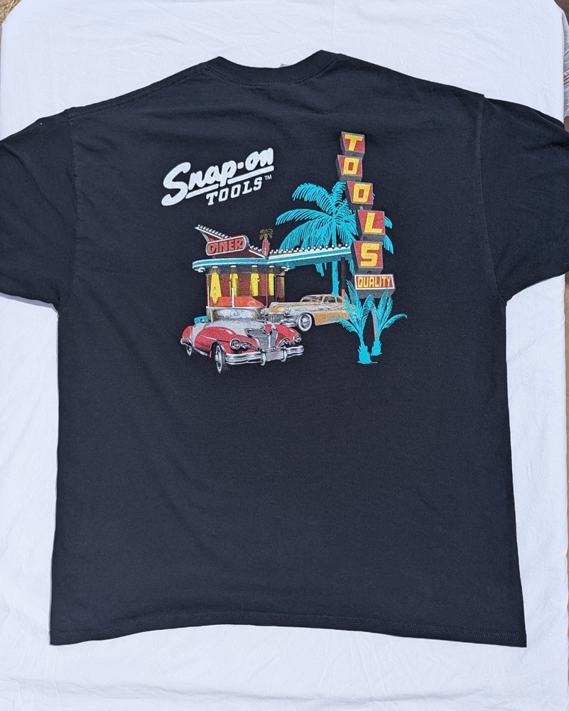 Snap On Tools Vintage Black T-Shirt Size XL 50s Classic Car & Diner Design