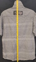 Seven Souls Striped White & Black Button Up Shirt Size Large With Patches