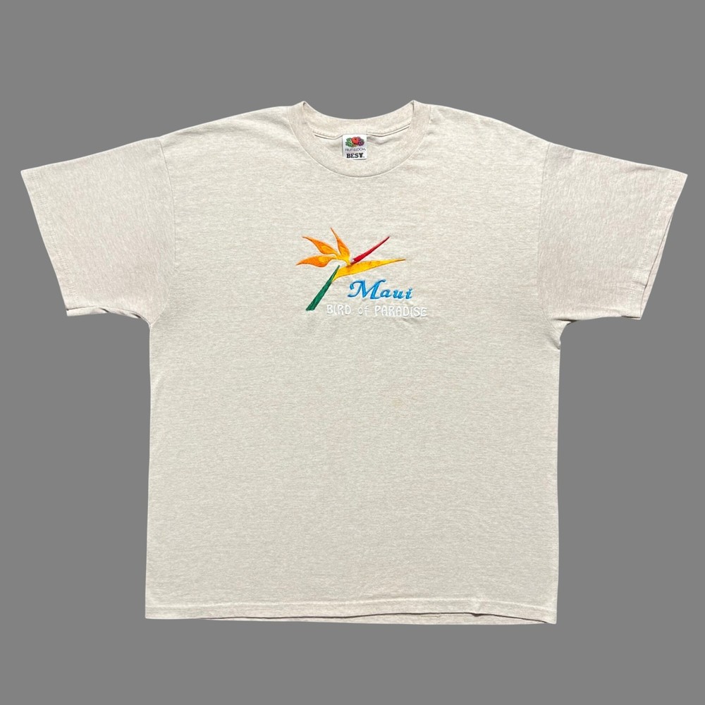 Vintage Fruit Of The Loom Maui Hawaii Embroidered Shirt XL Bird Of Paradise Tee