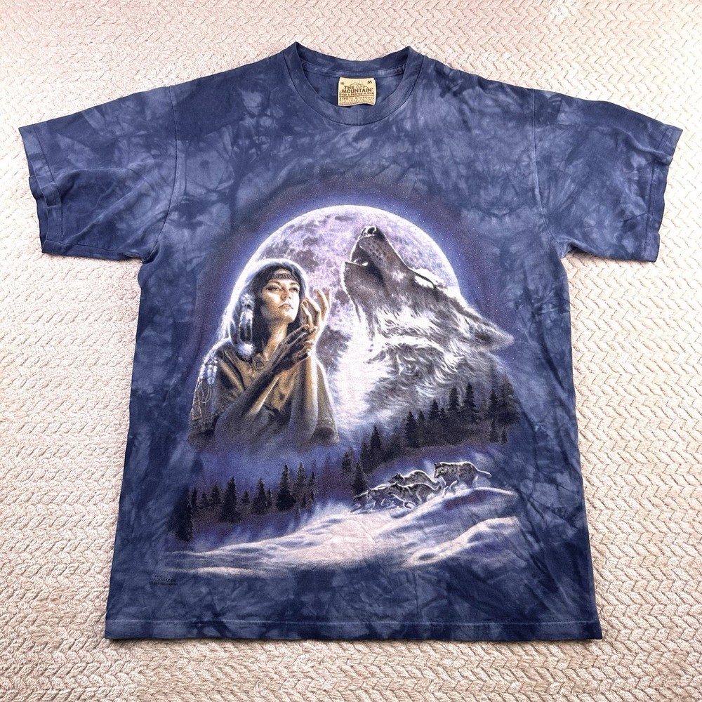 Vintage 90’s Tie Dyed The Mountain Wolf Spirit Native Size Medium