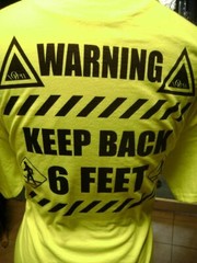 PRINTED TEE SAFETY YELLOW GREEN SELF DISTANCE STAY 6 FEET BACK AWAY T-SHIRT