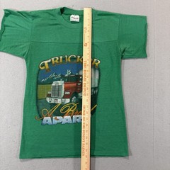 Vintage 80s Paper Thin Trucker T Shirt Green Sz M Rig USA Trucking Tee