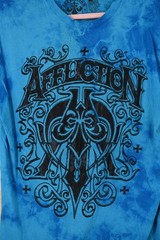 Affliction Blue Crystal Wash Tie Die Double Sided T-Shirt Size XL