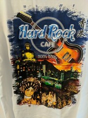 Men’s White Vintage Hard Rock Cafe Two-Sided Graphic Hong Kong T-Shirt Sz Medium