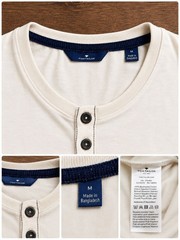Tom Tailor Motorcycle Graphic Henley T Shirt Men Medium Cream Biker Style