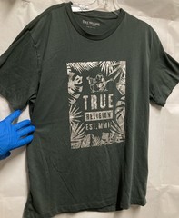 TRUE RELIGION METALLIC FOIL LEAVES LOGO Unisex T Shirt; Sage Green; XL; EXCLNT