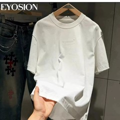 Men High Street Letter Patch Embroidered T-Shirt Rivet Heavy Weight Casual Tee