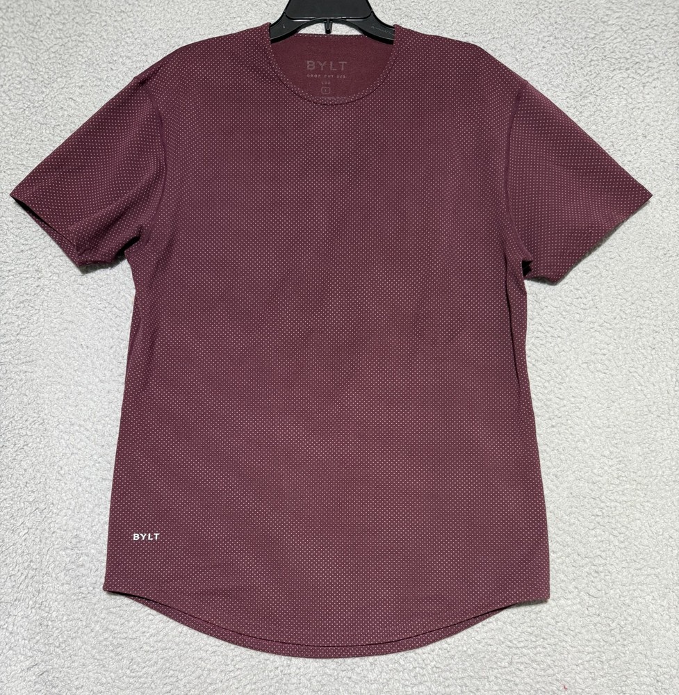 Bylt Drop Cut Lux S/S Performance Stretch Burgundy White Polka dots Mens Large