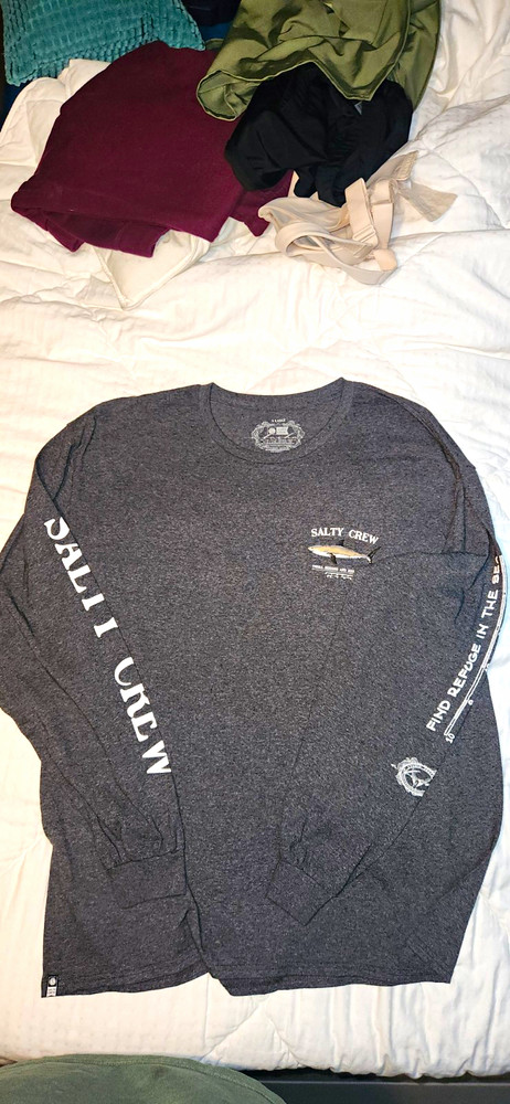 Salty Crew Men’s Gray Graphic Logo Crew Neck Long Sleeve T-Shirt XL