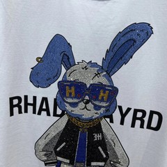 New Fashion Hot Drill Rabbit Cartoon Rhinestones Trend Summer Luxury Men T-Shirt