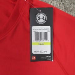 Under Armour Shirt Mens Medium Red Heat Gear Activewear Performance Gym Stretch