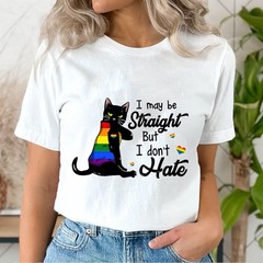 I May Straight But I Don’t Hate Tee, Black Cat LGBTQ+ Supporter, Pride Month Tee