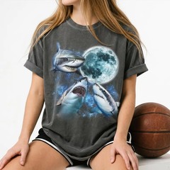 White Shark Moon Three Sharks Ocean Marine Life Comfort Tee