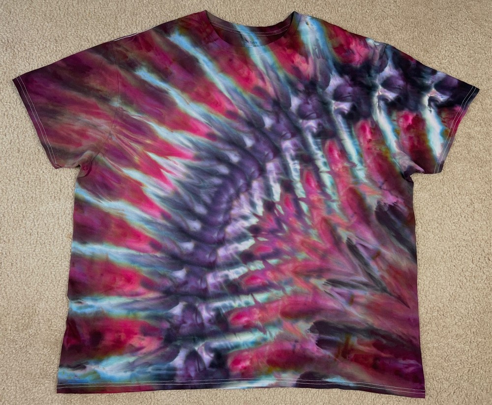 Handmade Ice Tie Dye T-Shirt 3XL Mens Womens Soft Cotton Blue Plum Rolled Dye
