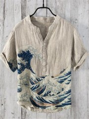 Mens Short Sleeve T-shirt Tops Ladies Cotton Linen Casual Shirt Loose Blouse Tee