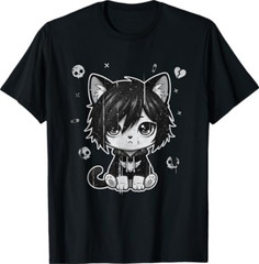 Goth Girl Emo Gothic Cat, Punk Dark Music, Grunge Cute Kitty T-Shirt
