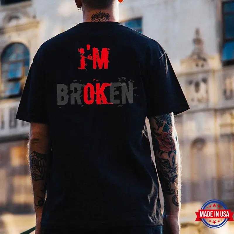 IM BROKEN Letters Graphic Casual Simple White and Black Print Tee