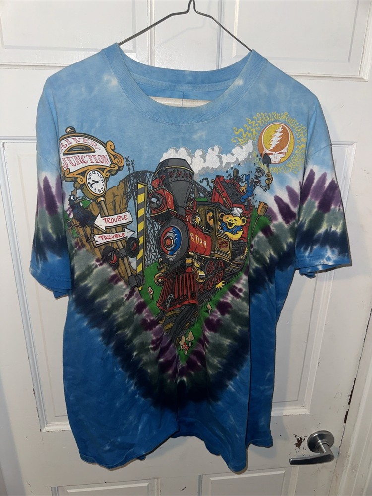 Grateful Dead Shirt Medium Tie Dye Casey Jones Train Liquid Blue 2011 Size Large