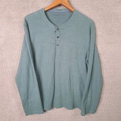 Jachs Shirt Mens L Green Henley Waffle Knit Cotton Blend Long Sleeve Casual
