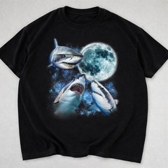 White Shark Moon Three Sharks Ocean Marine Life Comfort Tee