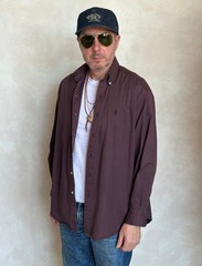 Ralph Lauren BLAKE Button-Down Shirt Medium | Solid Burgundy 100% Cotton | Mens