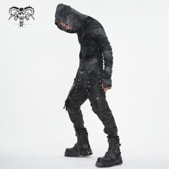 Devil Fashion Men Gothic Distressed Asymmetric Hooded Slim Long Sleeve T-Shirt
