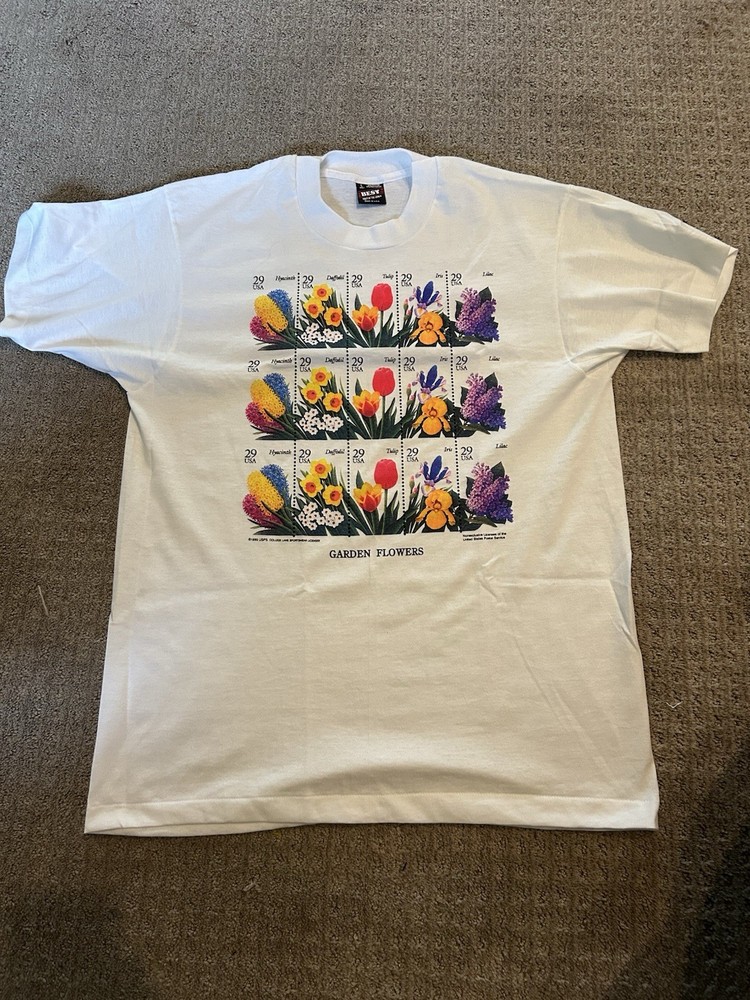 Vintage Flower T-shirt Size Large 90s 80s Stamp USPS Postal Service USA White