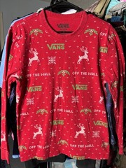 VANS Off the Wall Holiday 100% Cotton All-Over Print Long-Sleeve T-Shirt SZ Med