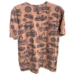 Copart all-over print tee cars, trucks, tow auto promotional apparel brown sz L