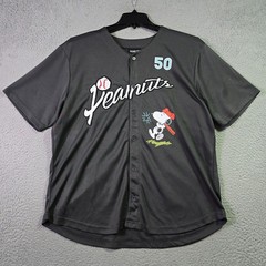 Peanuts® Snoopy Baseball Jersey shirt Mens Large Black Charlie Brown Button NWT