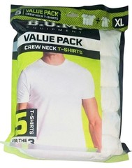 BUM 5x Value Pack Men’s T-shirts, Cotton, White, Size XL