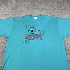 Vintage Disney Velva Sheen Shirt Mens XL Blue Green Mickey Mouse Embroidered 90s