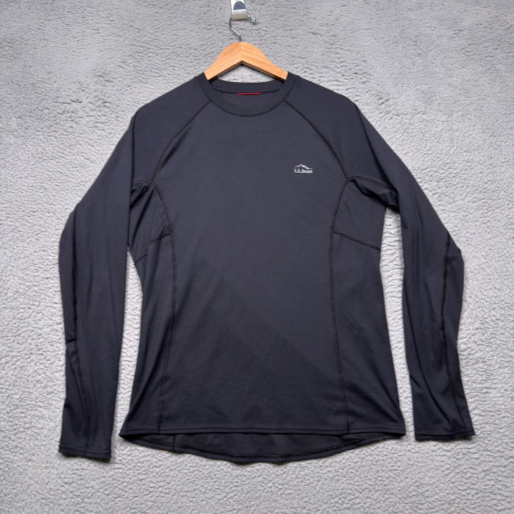 LL Bean Shirt Mens Medium Black Midweight Base Layer Performance Outdoor Hiking