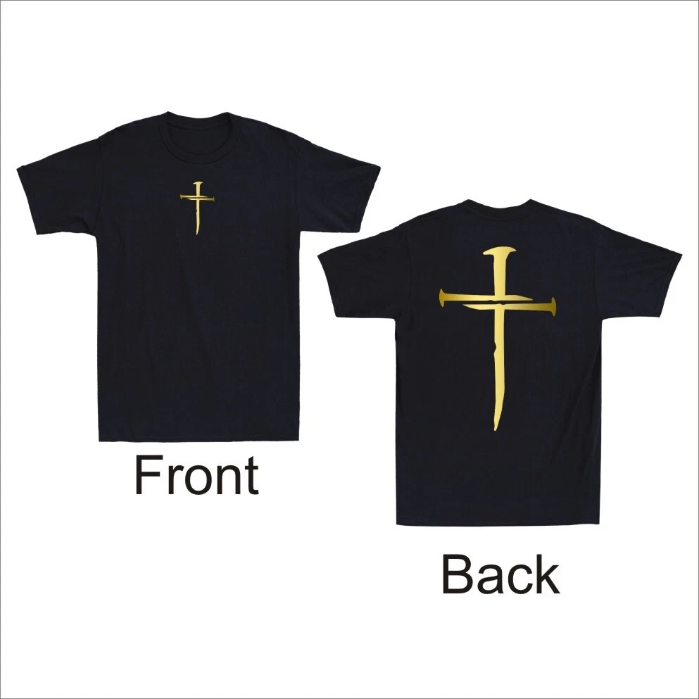 2 Sided Christian Religious Jesus Three Nails Cross Print Men’s T-Shirt S24