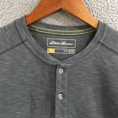 Eddie Bauer Button Up Henley Shirt Long Sleeve Mens S Active Fit Knitted Gray
